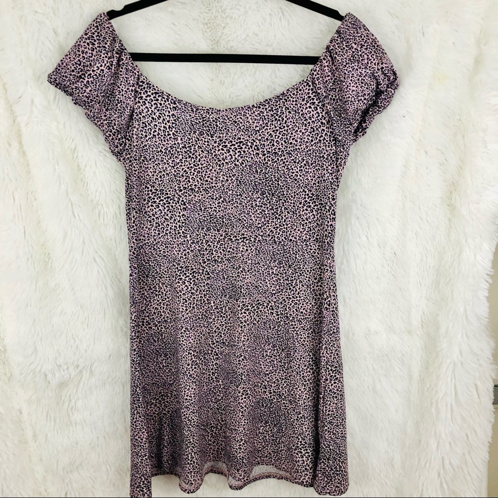Wild Fable purple pink leopard print dress womens size medium and large rouched - Picture 2 of 7